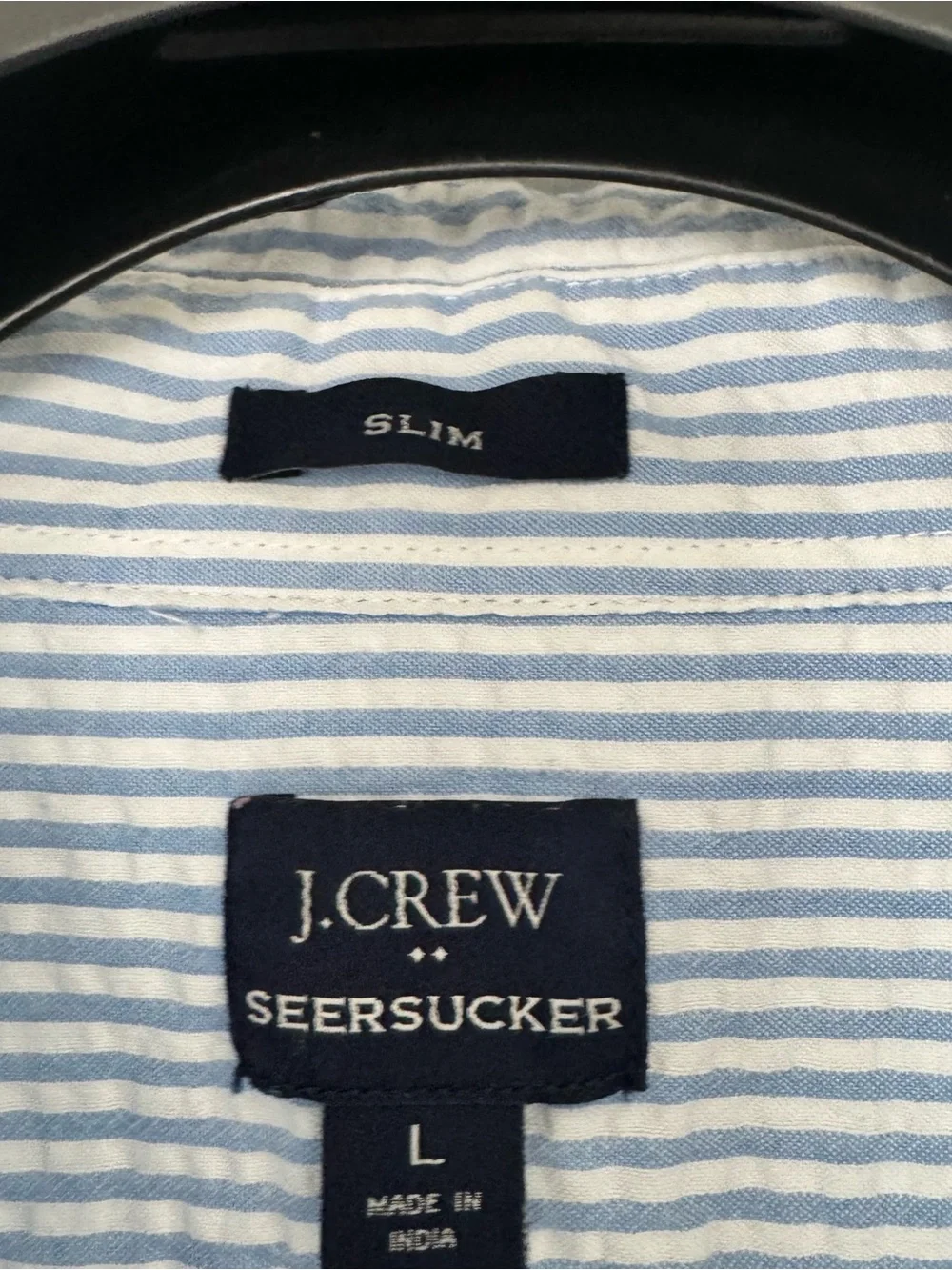 J.Crew Seersucker Slim Button Down Shirt Mens L Blue White Striped Long Sleeve